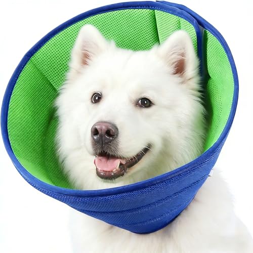 Soft Adjustable Dog Cone Post Surgery Recovery E-Collar Protective Neck Cover to Stop Licking Biting for Dogs(Blue M(11.8-13.8 in))
