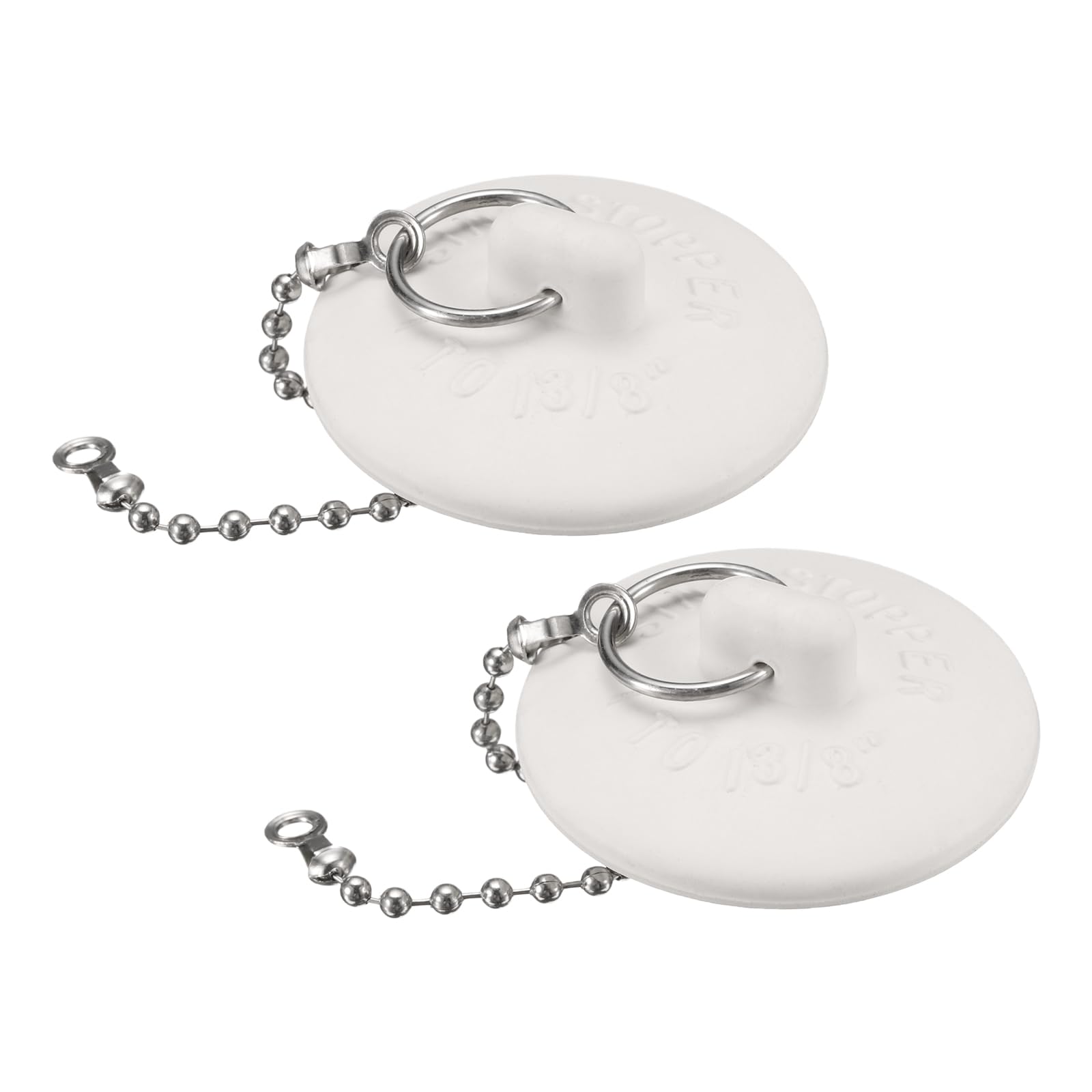 sourcing map 2 Pcs Tub Stoppers, Rubber Bathtub Stoppers 1" to 1-3/8" Kitchen Sink Drain Stopper, Bathroom Drain Plug with Pull Ring and 15" Beaded Chain, White