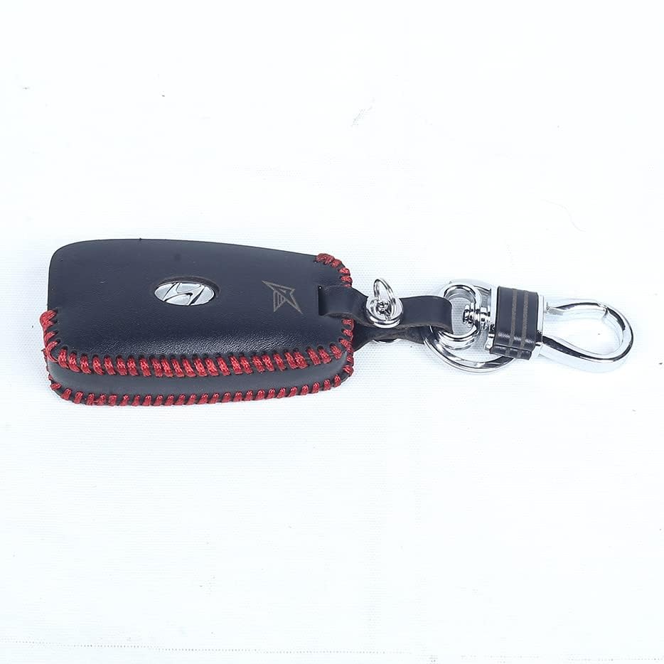 Image of Leather Smart Car Key Cover Case with Metal Hook Keychain for New Verna (Black)