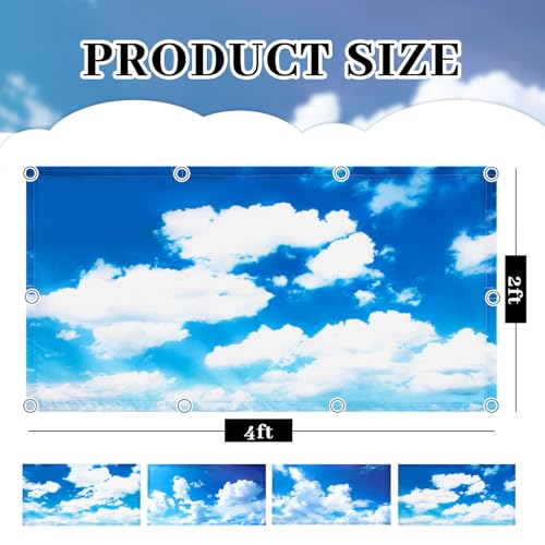 Image of ROCEEI Pack of 4 Fluorescent Light Covers for Ceiling Lights, 4 x 2 Ft, Magnetic Light Covers for Classroom Office Home School Ceiling Decor(Blue Sky White Clouds)