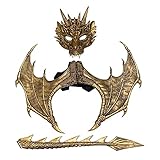 MWRDSM Children's Dragon Wing Costume Dinosaur Tail Mask Set Cosplay Kids Halloween Dragon Costume (Gold)