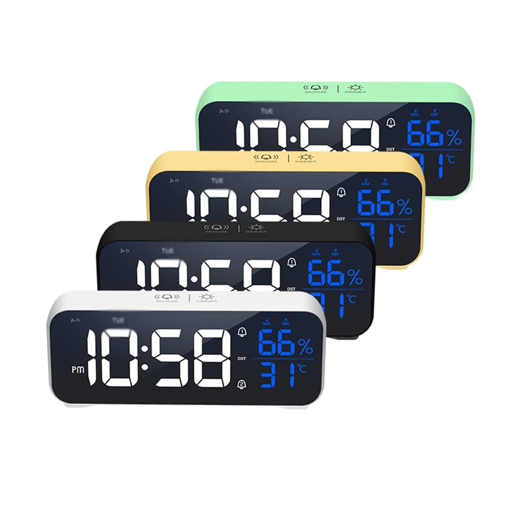 Reloj despertador con música LED, control de temperatura, humedad, control de voz, reloj de mesa, doble alarma, de pared, recargable, digital (gris)