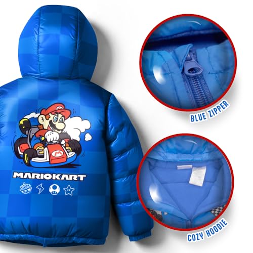 Image of Nintendo Super Mario Bros Winter Jacket for Boys Mario Kart Graphic Print Boys Puffer Winter Coat for Big and Little Kids