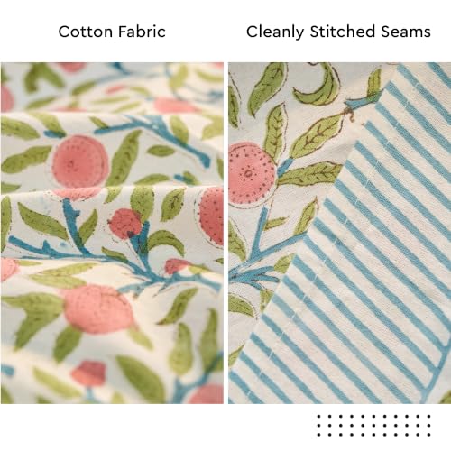 Image of Encasa XO Dining Table Cloth, Jaipuri Block Print Cotton Cover Pink | 60 inch Round | 4 Seater | Handcrafted Floral Pattern | Durable & Easy Care | Indoor & Outdoor Table Protector