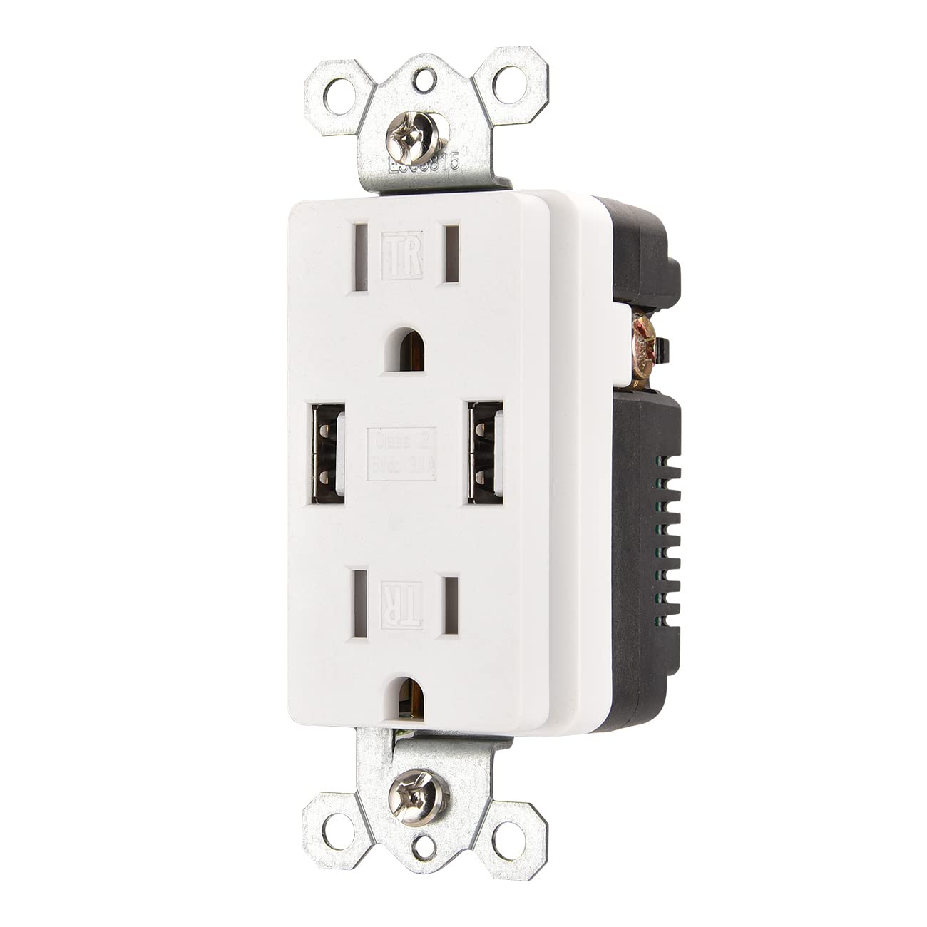 Heschen 5 PACK USB Charger Wall Outlet, 3.1A USB Ports, 15A Duplex Tamper-Resistant Receptacles Plug, Charging Power Outlet with USB Ports, Electrical USB Socket, Wall Plate Included, UL Listed, White