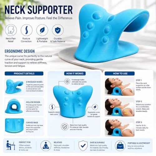 Image of Advance Neck Support Stretcher for Pain | Neck Pain Relief Product | Cervical Traction Device | Neck and Shoulder Relaxer | Massage Relaxer Accupressure Chiropratice (Blue,Unisex)