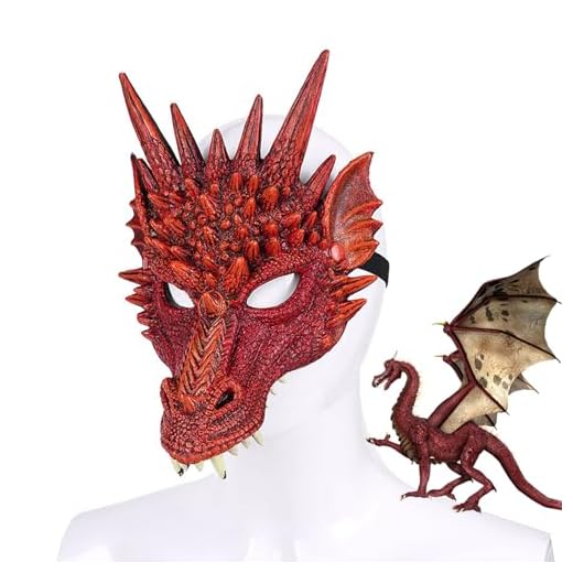 SHZMJL Máscara de cráneo con mandíbula móvil, máscara de dragón 3D para adultos, fiesta de cosplay, máscara de cara de animal espeluznante, Halloween, fiesta, cosplay (dragón 3D)