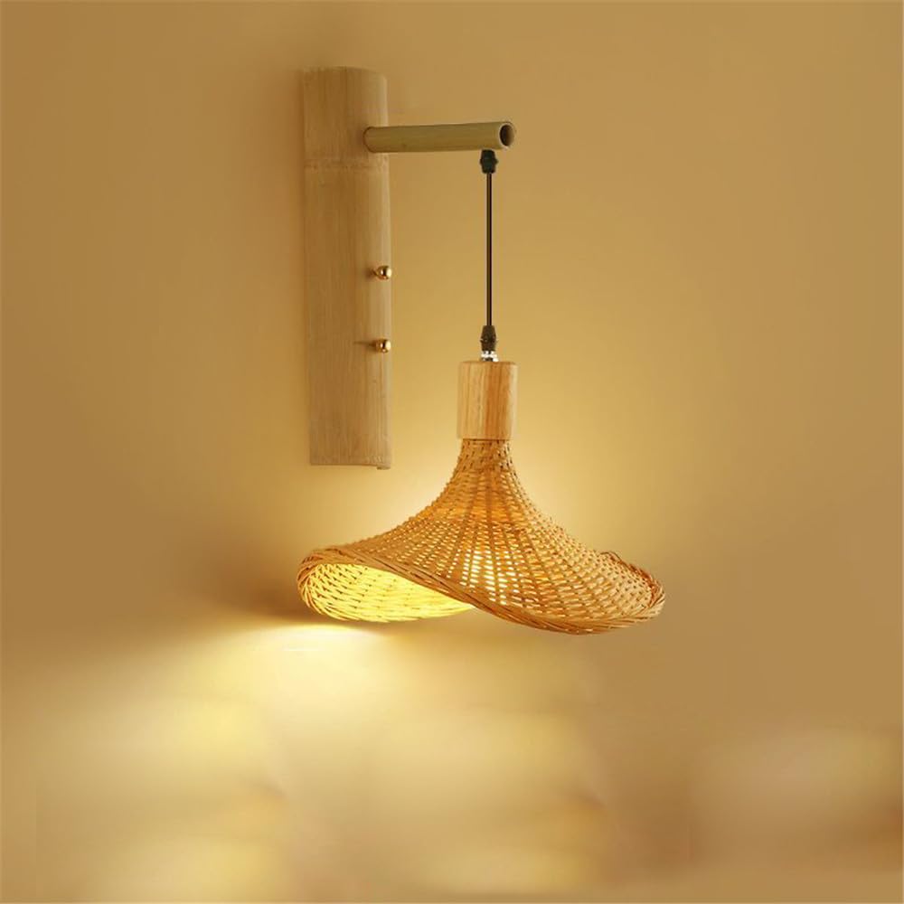 KXEcoLife Modern Weaving Bamboo Art Wall Lamp LED Creative Retro Living Room Study Bedroom Restaurant Cafe Teahouse Corridor Light (Style 19)