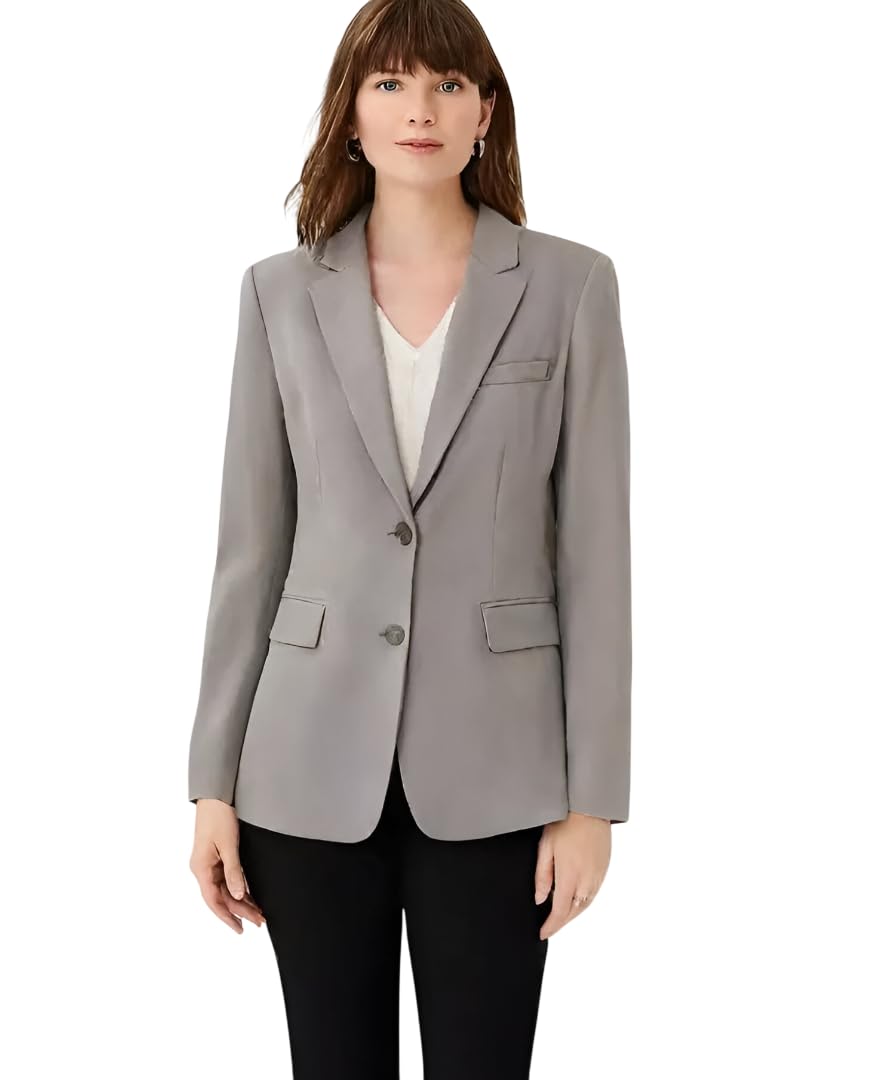 Women Cotton Blend Solid Single Breasted Blazer with Notched Lapel | Full Sleeves, Button Closure, Regular Fit Formal Blazer for Womens & Girls | Lightweight & Breathable Fabric (Grey)_136-image-32