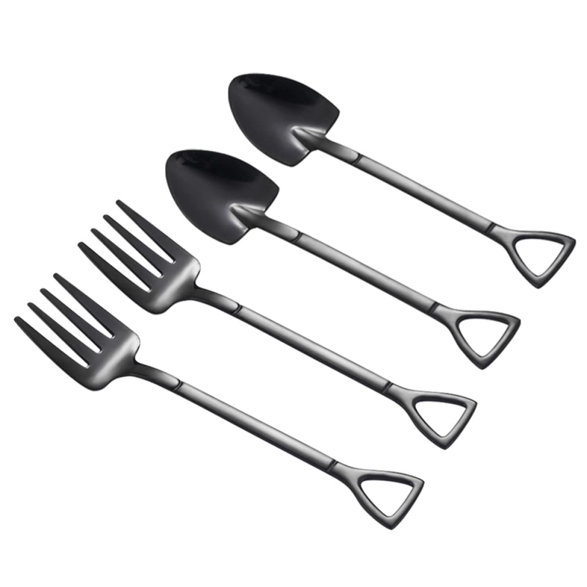 LALADEFIEE 4 Pcs Tableware Dinner Spoons Shovel Shape Spoon Gold Serving Utensils Condiment Spoons Cocktail Tasting Appetizer Decorative Serving Spoons Fruit Forks Stainless Steel Black