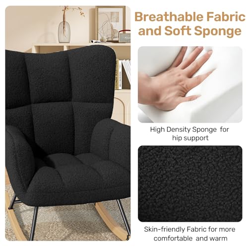Hawthyhome Schaukelstuhl Relaxstuhl Sessel Stuhl Wohnzimmersessel, Schaukelsessel Gepolsterter Schwingsessel bis 136 kg belastbar Schwarz Lounge Chair fürs Wohnzimmer Schlafzimmer Balkon - 4