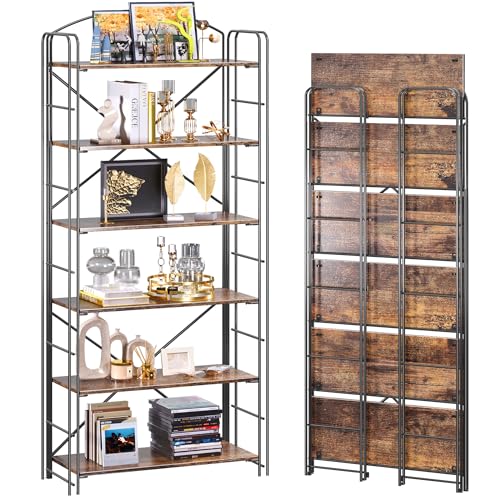 UDD Folding Bookshelf No Assembly, 65"H x 23.7"W, 6 Shelf