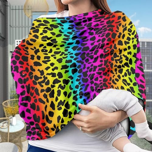 Image of Youngerbaby Leopard Colorful Nursing Cover Carseat Canopy Car Seat Covers for Babies Mom Breastfeeding Scarf Infant Multi Use Cover for Baby Stroller Shopping Cart Feeding High Chair