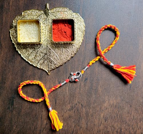 Image of ROOVI Pure 925 Sterling Silver Rakhi for Bhai with Roli Chawal