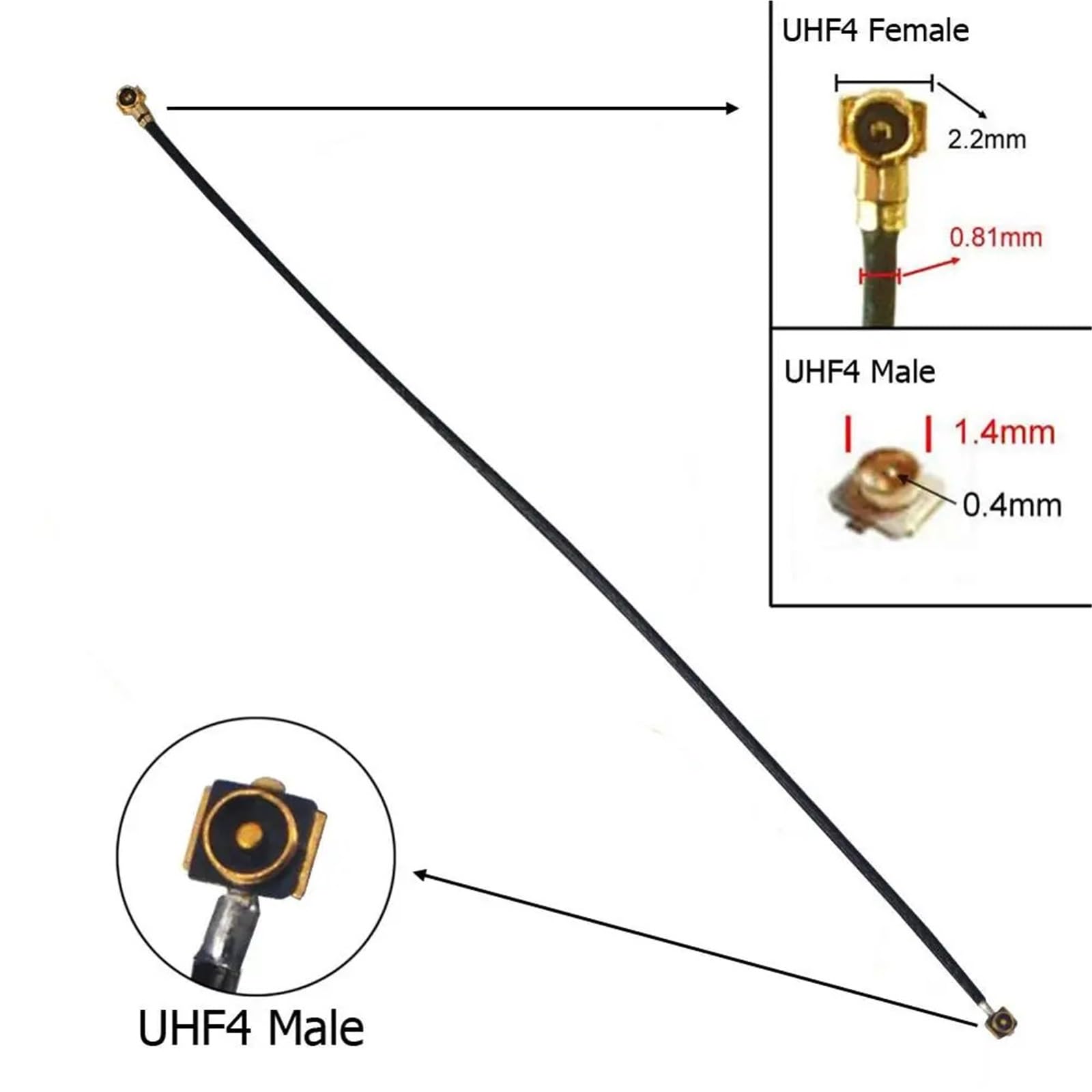 Lot de 2 câbles coaxiaux RF MHF4 mâle vers MHF 4 femelle 0,81 mm Câble d'antenne 10 cm 50 cm pour routeur WiFi Carte M.2 (50 cm)