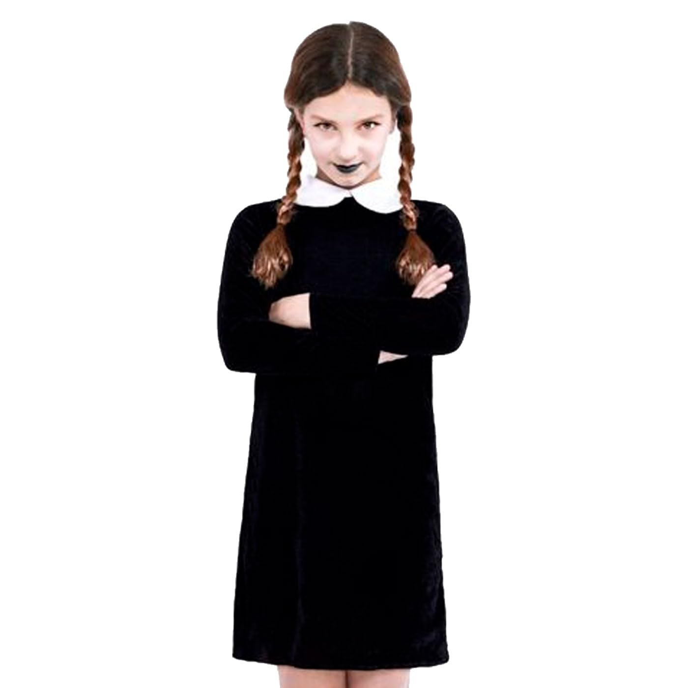 Tradineur - Disfraz infantil de Miércoles Addams, modelo Strange Girl sencillo, poliéster, incluye vestido, Halloween, carnaval, cosplay