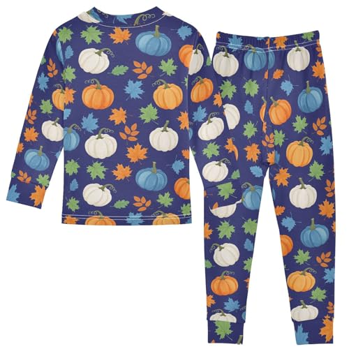 Pajama Sets Long Sleeve Autumn Leaves Colorful Pumpkins Soft Comfy Sleepwear 2 Piece PJS 3-8T3
