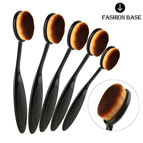 Fashion Base - Cepillos ovalados de maquillaje, color oro rosa, diseño de cepillo de dientes, para aplicar productos cosméticos