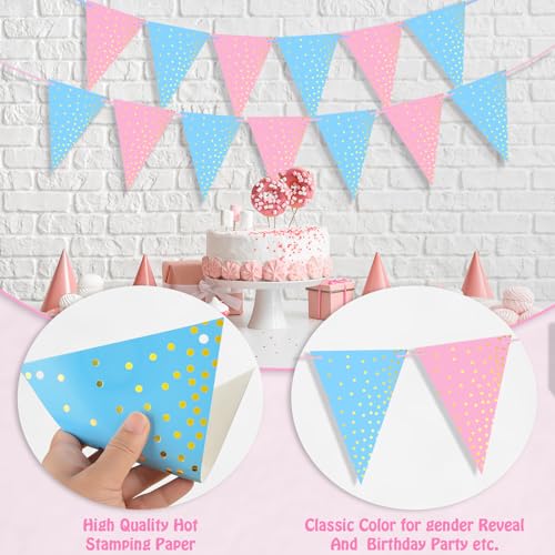 Image of ASTARON 4 Pack Gender Reveal Bunting Blue & Pink Banner for Gender Reveal Party Supplies Baby Shower Decorations Boys Girls Birthday Party Decorations