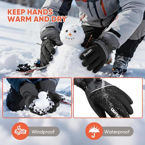 Image of ihuan Winter Waterproof Ski Gloves Men Women, Snow Warm Cycling Cold Weather, Driving Biking Running