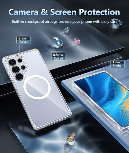Image of FNTCASE for Samsung Galaxy S25-Ultra Case: Clear Magnetic Phone Cases Compatible with Magsafe Slim Anti Yellowing Rugged Shockproof Protective Transparent Bumper Cell Cover (A-Clear)