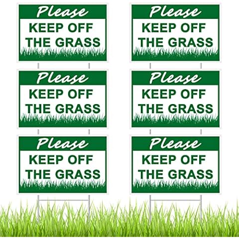 6 Pcs Please Keep off Grass Sign Plastic Lawn Garden Sign 8 x 12 Inch Double Sided Stay off Grass Sign with 6 Strong H Stakes for Yard Decorations, Dogs, People Stay off Your Lawn, Easy Install Cover