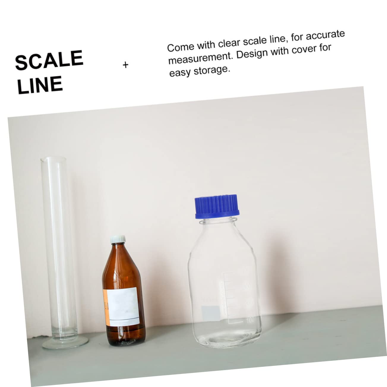 PRETYZOOM 1Pc Glass Reagent Bottle with Calibration Scale Solid Base Compact Design for Accurate Measurement Chemistry and Laboratory Use