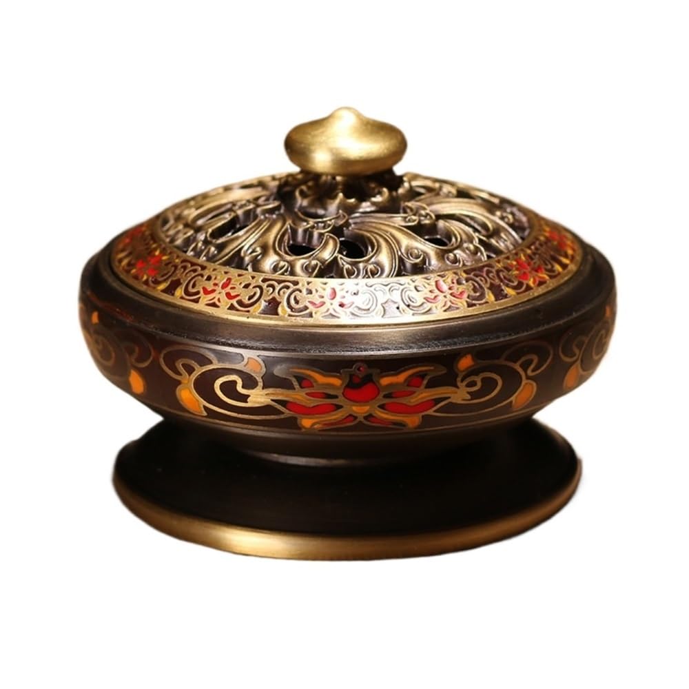 Quemador de Incienso, Quemador de Incienso con Bandeja sándalo esmaltado y Pintado, Adorno Decorativo(Red,S)