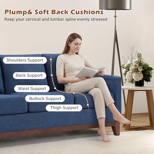 Image of HAOMARKETS 4 Piece Chenille Sofa Set with Nailhead Trim, Included 2 Comfy Accent Chair with Thicked Cushion and 2 Upholstered Storage Ottoman with Flip-Top Table, Living Room Furniture Set,Blue