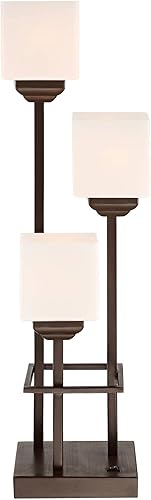 Miniatura 8 de Franklin Iron Works Moderna lámpara de mesa para consola de 29 12 pulgadas de alto con puerto de carga USB, pantalla cuadrada de metal bronce de