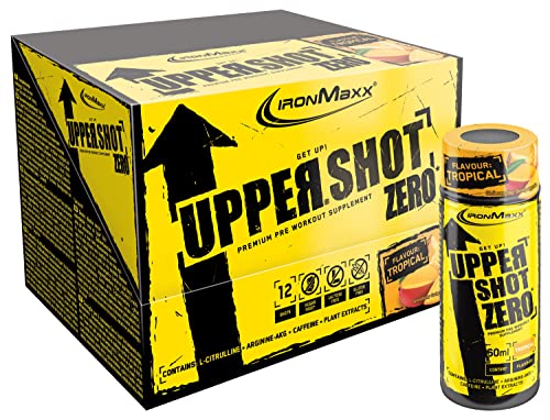IronMaxx Upper Shot Zero - Tropical 12x60ml | Pre-Workout Shot mit u.a. L-Arginin, L-Citrullin Malat, Taurin und Koffein | Zuckerfrei und in vielen Geschmacksrichtungen