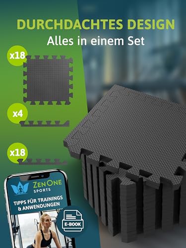 ZenOne Sports® Bodenschutzmatte Fitness I Puzzlematte Boden - 30x30x1cm I Individuell verlegbare Trainingsmatte für dein Home Gym I Robuste Bodenmatte für Sportgeräte, Schaumstoffmatte