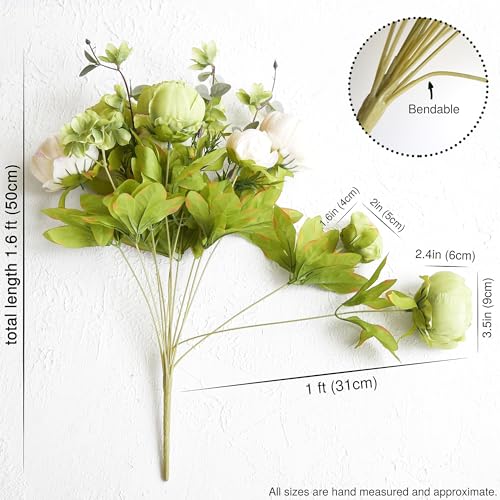 Image of FiveSeasonStuff Artificial Peony Bouquets, 2 Cream Beige & Moss Green Silk Flower Bundles for Wedding Centerpieces & Home Decor - Vintage Peonies