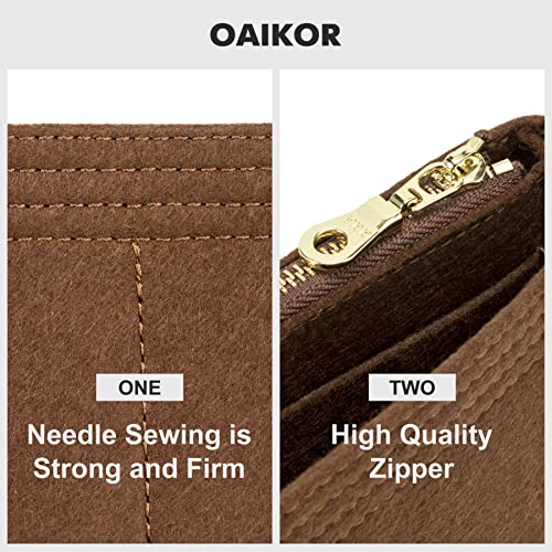 OAikor Purse Organizer Insert for Handbags,Bag Organizer for Tote,Fit LV Pochette Accessories Bag and More(Brown-Felt)