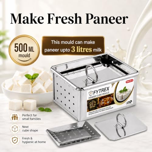 Image of Paneer Maker Steel - 500 ML (11 x 9 x 6 cm) | Healthy Homemade Paneer & Tofu Press Mould | Premium Stainless Steel Paneer Maker with Lid | Rust-Free, Durable & Easy to Clean
