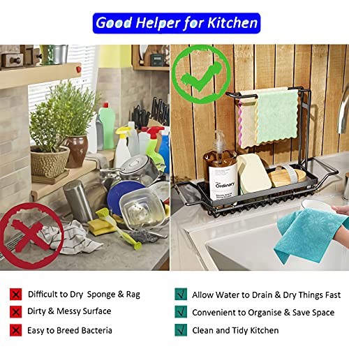 Aouton Sponge Holder For Kitchen Sink, Expandable (16.7"-21.3") Sink Caddy Sink Organizers, Stainless Steel 4-In-1 Dish Sponges Brush Soap Holder With Dishcloth Towel Drying Rack #TOP5