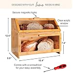 Laura's Green Kitchen Bamboo Bread Box for Kitchen Counter - Double Layer Bread Storage with Clear Windows - Rustic… - Image 3