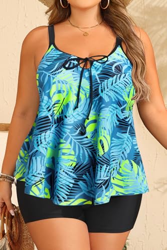 Image of Daci Women Plus Size Tankini Swimsuit - 2 Piece Flowy Plus Size Bathing Suits and Shorts with Pockets 2025