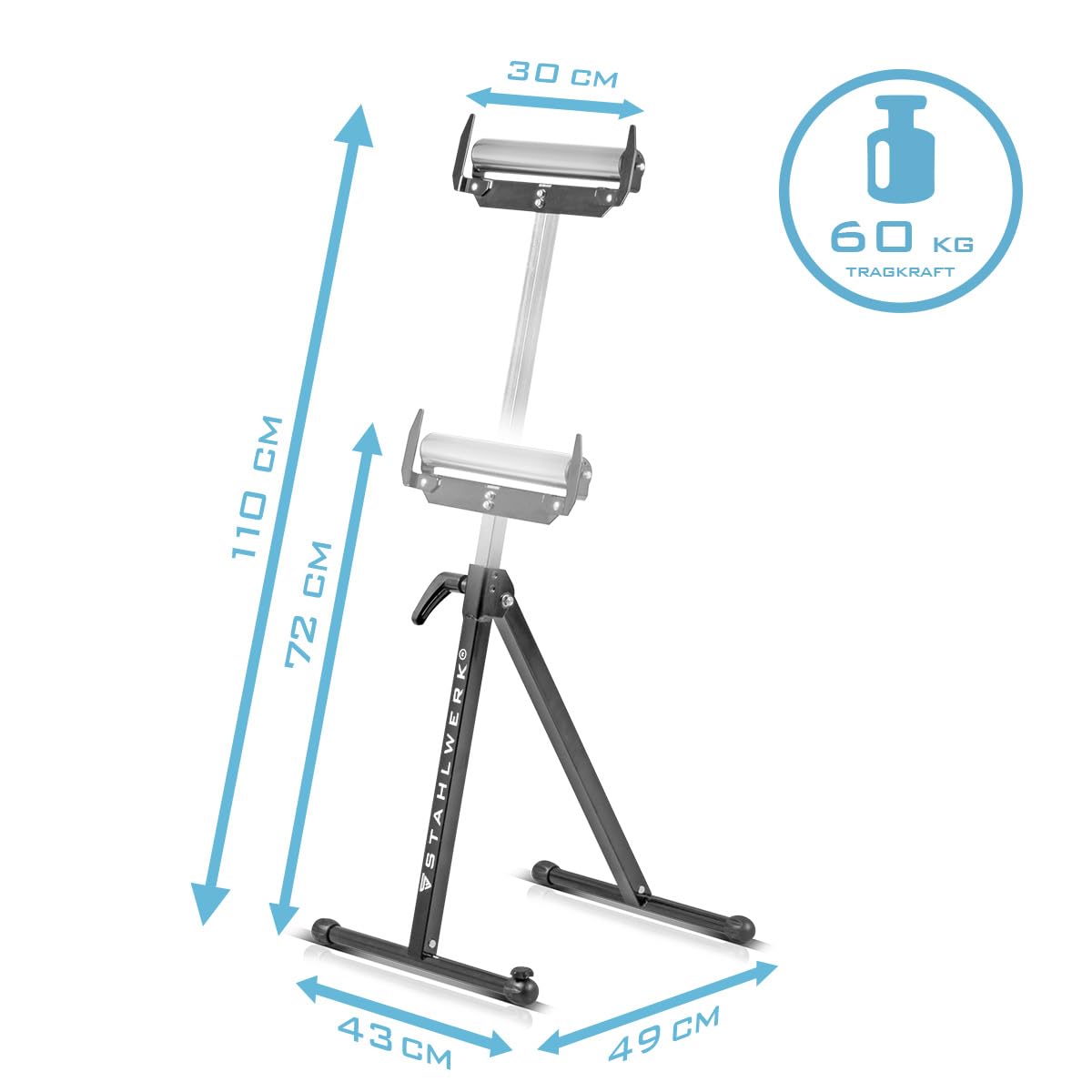 STAHLWERK RB-110 ST - Juego de 2 caballete de trabajo (altura regulable de 720 a 1100 mm, con capacidad de carga de 60 kg y soporte de ruedas)