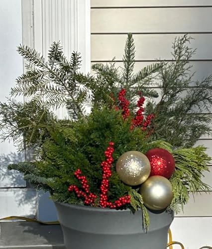 Exotic Dried Flower Bouquet Simple Artificial Cedar Topiary Ball Tree, 16'' Fake Cedar Bushes for Front Porch Garden Indoor Outdoor Porch Decoration, Bedroom Decoration, Dining Table