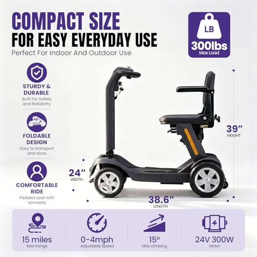 Image of SKRT Mobility Scooters for Seniors, 15 Miles Electric Powered Mobility Scooter 300lbs Capacity, Integrated Foldable Mobility Scooter, Handicap Scooters for Adults, Elderly, for Travel (Black)