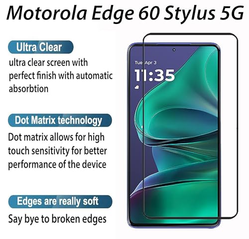 Image of Tempered Glass Screen Protector Compatible For Motorola Edge 60 Stylus 5G /Moto Edge 60 Stylus 5G Black Cellphone With Edge To Edge Coverage And Easy Installation Kit