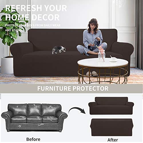 Image of Easy-Going Stretch Oversized Chair Sofa Slipcover 1-Piece Couch Sofa Cover Furniture Protector Soft with Elastic Bottom for Kids Spandex Jacquard Fabric Small Checks Chocolate