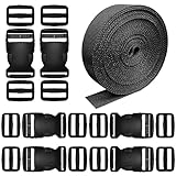 Buckles Straps 1 Inch, Nylon Webbing Straps 6 Yards + 6 PCS Quick Side Release Plastic Buckles + 12 PCS Tri-Glide Slide Clip, No Sewing Required Heavy Duty Durable, Backpack Dog Collars Replacement.