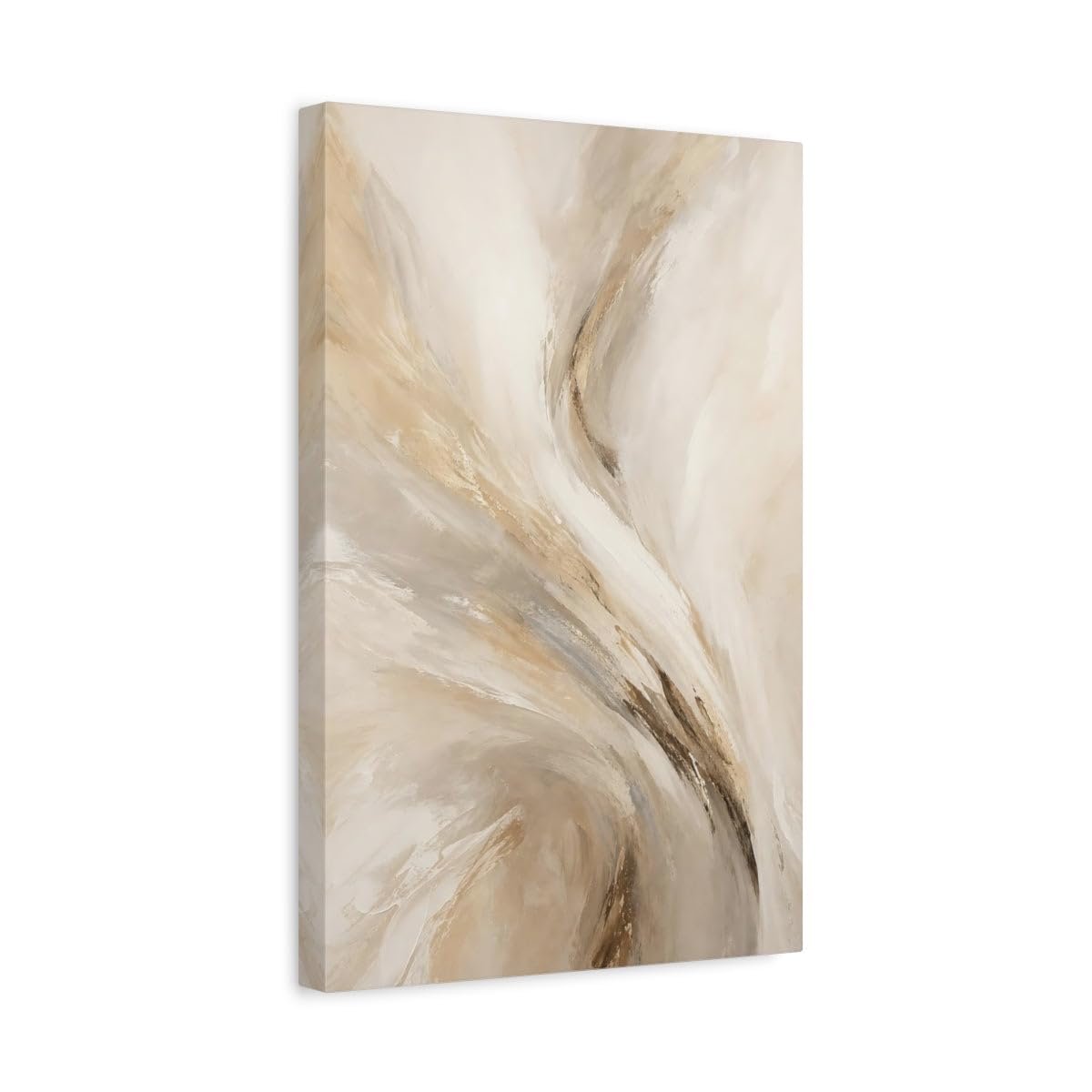 Abstract Swirls Beige Brown Gold Canvas Print – Living Room, Above Fireplace 12×18 inch (30×45 cm) - Vertical / 1.25 inch (3 cm)