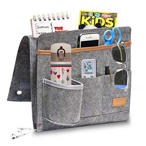 Hbsite Bolsa de Almacenamiento de Fieltro con Bolsillos, Organizador Colgante de Doble Capa para sofá, DVD, revistas, tabletas, Controles remotos, etc. (Nuevo Gris)
