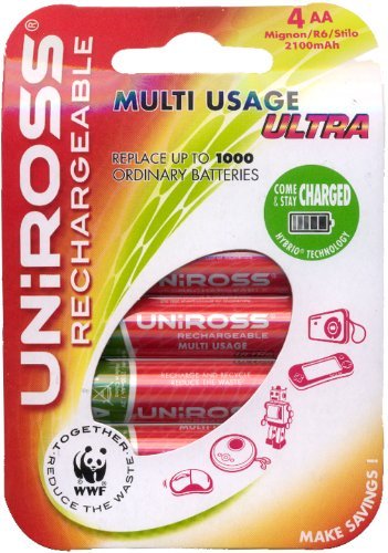 Uniross Ultra Blister de 4 AA RTU Piles Multi-usage rechargeables NimH pour Appareil photo 2100 mAh
