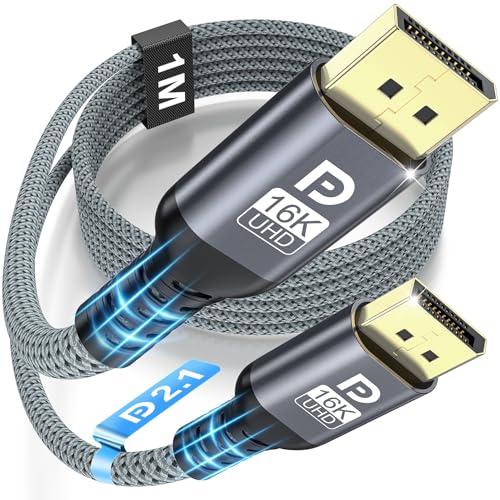 NORSHY Displayport Kabel 2.1 16K DP Kabel 1M für Gaming 16K@60Hz/8K@120Hz/4K@240Hz/165Hz/144Hz Unterstützt 80Gbps HDR FreeSync G-Sync DSC 1.2a HDCP 2.2 für PC HDTV Monitor Laptop Grafik