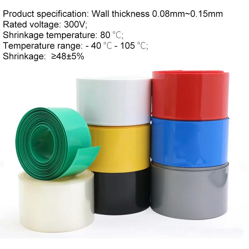 2/5/10/50 m Larghezza 120 mm Tubo termorestringente in PVC Isolato Custodia protettiva Custodia protettiva 18650 Batteria al litio Pack-Nero-Larghezza 120 Dia 76.4mm-50m