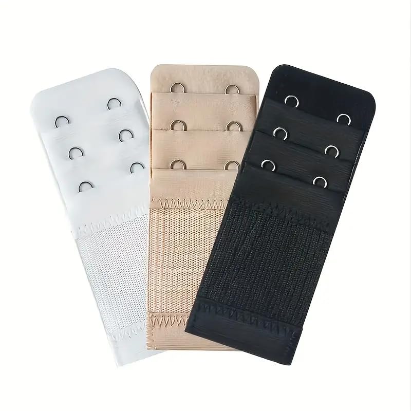Extensores de sujetador de 2 ganchos - Juego de 3 (Blanco, Negro y Beige) | Extensor de brasier, Alargador de sostén, Extensión para sujetador, Accesorio para ampliar sujetador